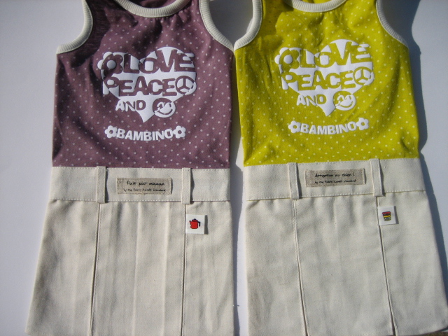 ドット＆生成りデニムワンピ　Love&Peace 3色から選択