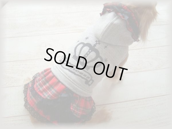 画像2: グレー＆チェックワンピ　クラウンプリント (2)