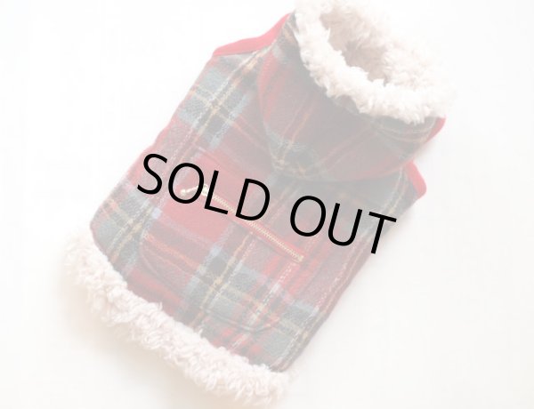 画像2: チェック＆ボアコート ダークレッド (2)