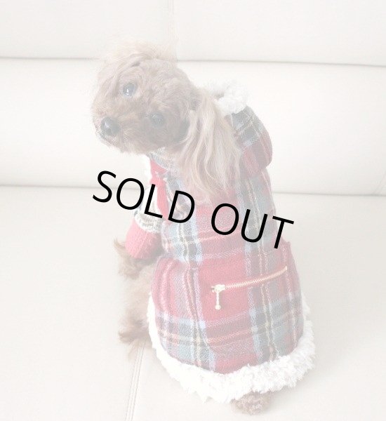 画像5: チェック＆ボアコート ダークレッド (5)