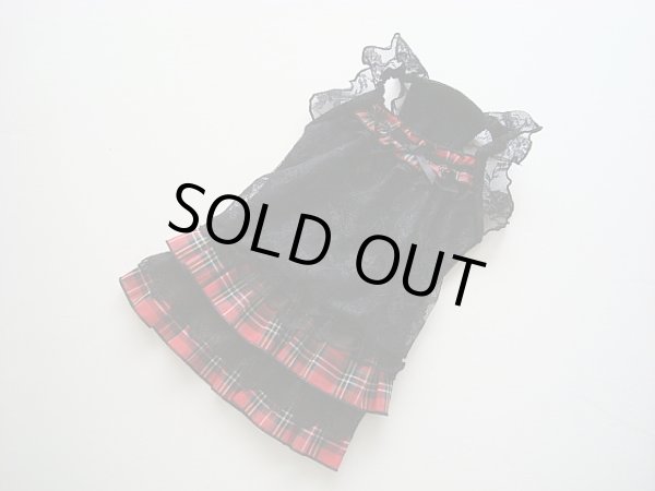 画像2: 黒レース＆タータンチェックワンピ (2)