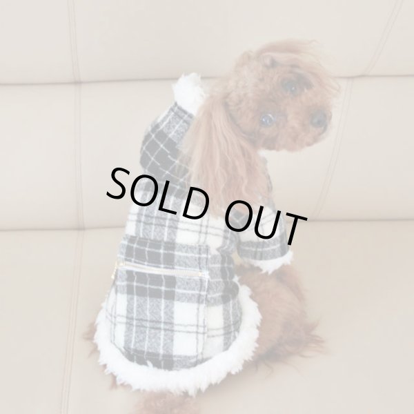 画像4: ウールガーゼタータンチェック＆ボアコート　ホワイトボア (4)