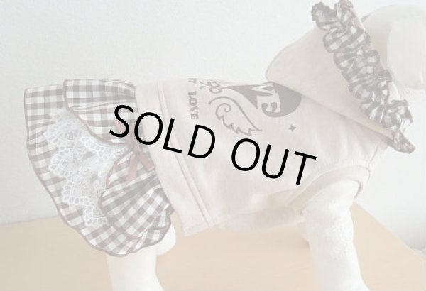 画像3: ベージュ＆チェック　ハートプリントワンピ (3)