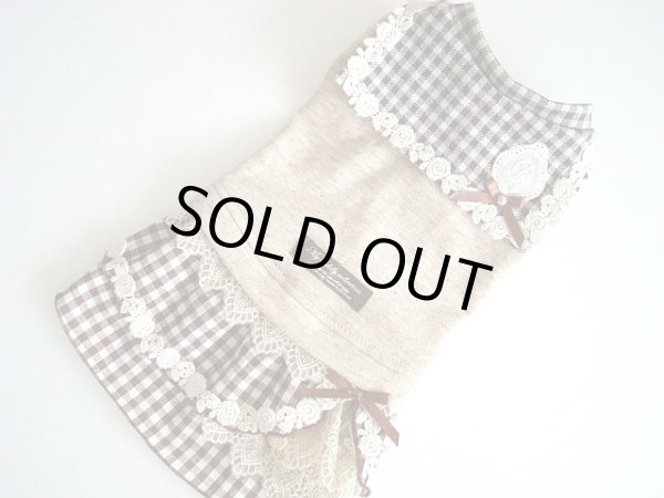 画像2: ベージュ&ブラウンチェックセーラーワンピ－ス (2)