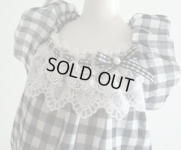 画像3: ブラックチェック＆ホワイトシフォンワンピース (3)