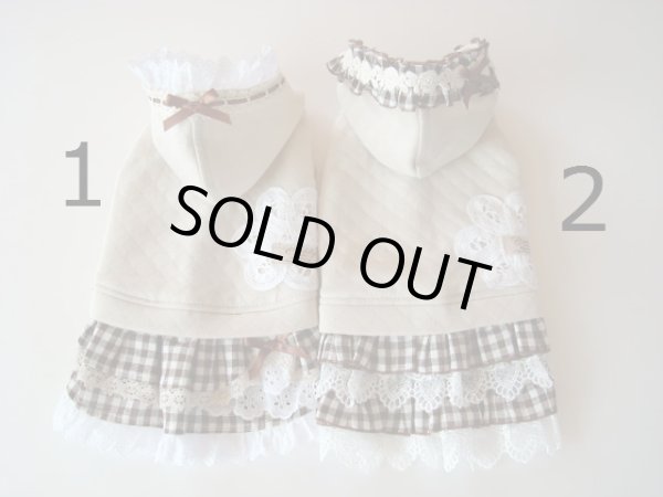 画像2: ベージュキルティング＆ブラウンチェック　ワンピース (2)