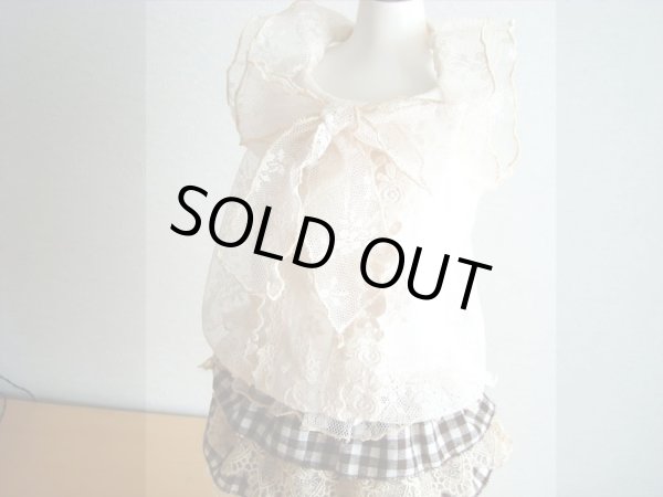 画像4: ベージュレース＆ブラウンチェック　ワンピース (4)