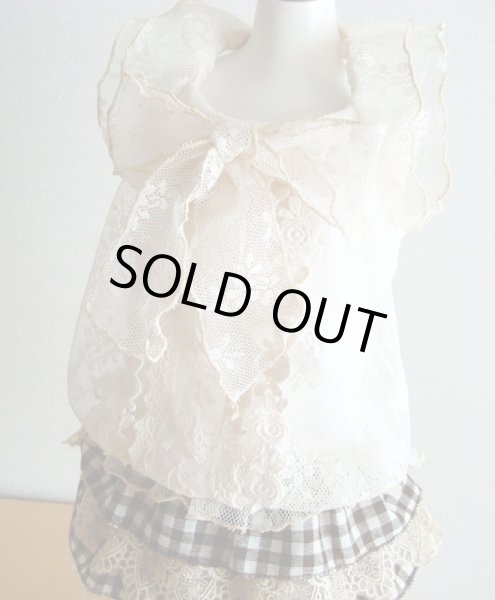 画像3: ベージュレース＆ブラウンチェック　ワンピース (3)