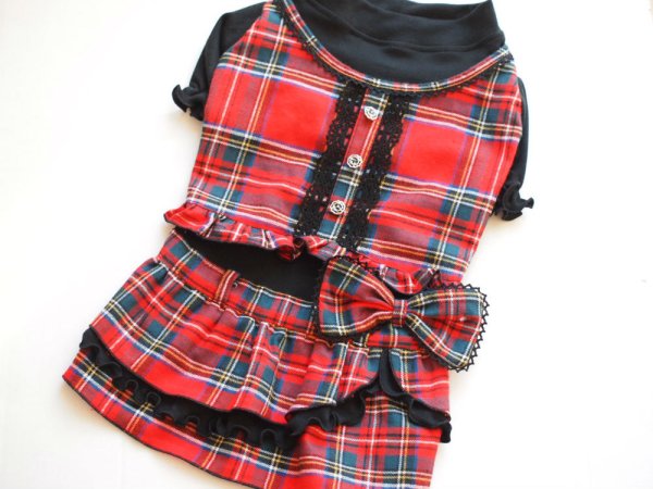 画像4: タータンチェック＆黒スムースワンピース (4)