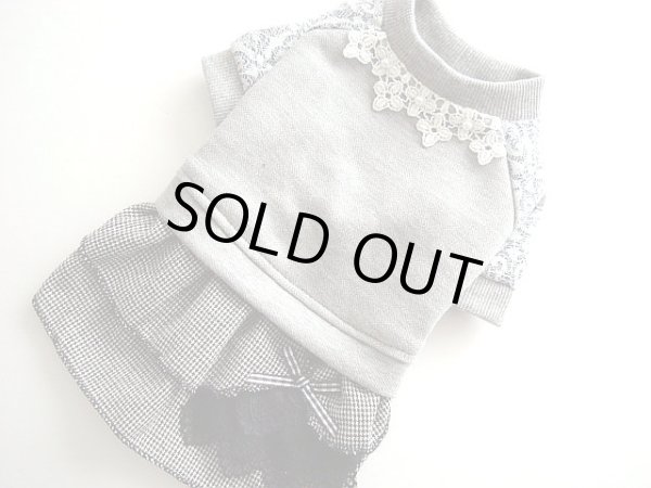 画像2: グレーニット＆ブラックチェックワンピース (2)