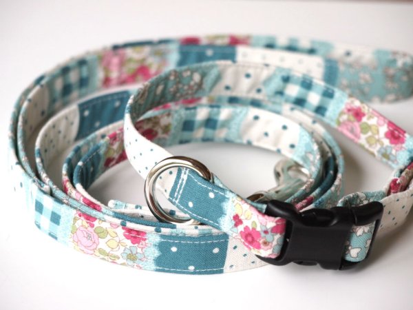 画像4: お花/チェック/ドット　　首輪、リード、ハーネス　 (4)