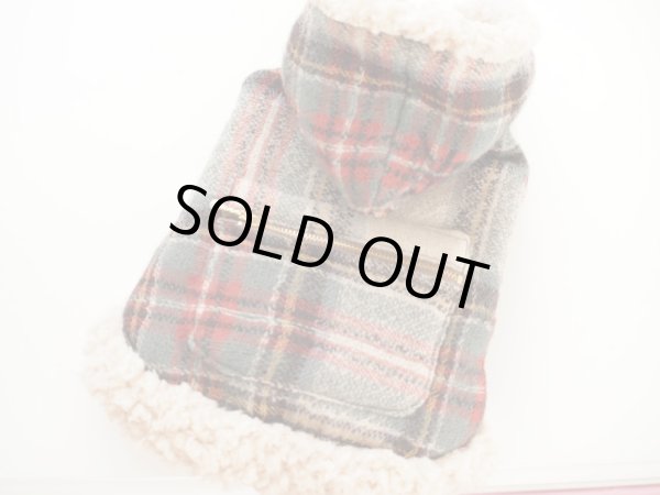 画像2: ウールガーゼベージュチェック　ボアコート (2)