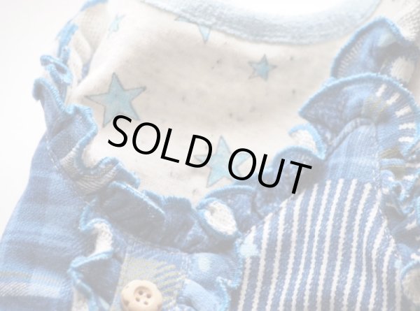 画像2: 星柄&グランジデニム柄インディゴ ワンピース/オールインワン (2)