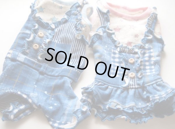 画像3: 星柄&グランジデニム柄インディゴ ワンピース/オールインワン (3)