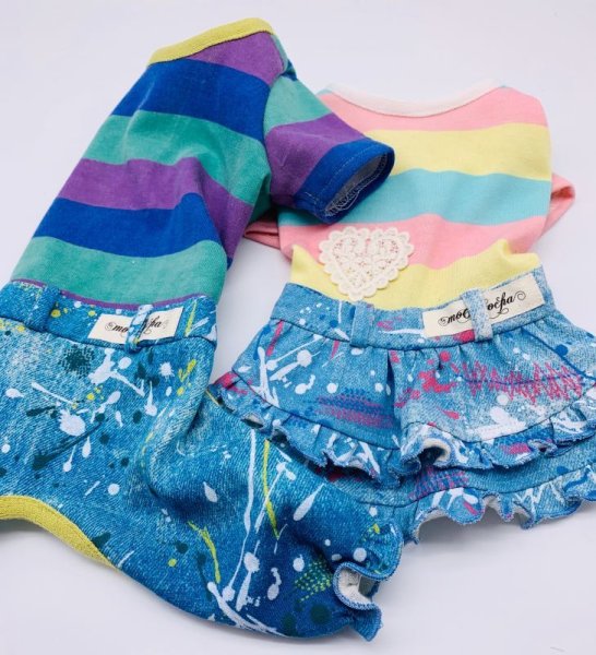 画像4: POPボーダー&デニムワンピース/オールインワン (4)