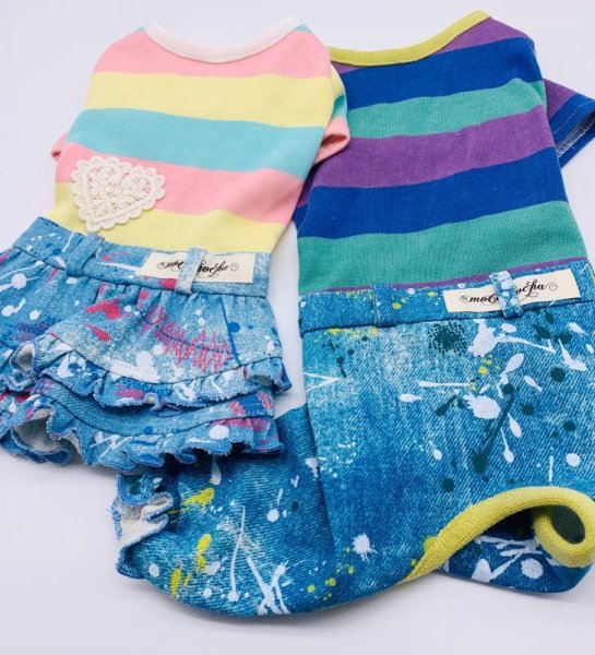 画像3: POPボーダー&デニムワンピース/オールインワン (3)