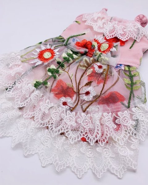 画像4: 花畑刺繍＆チュールレースワンピース (4)