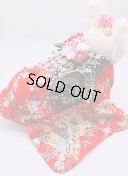 画像6: 京・正絹金彩友禅 花扇に蝶（赤）　振袖スタイル (6)