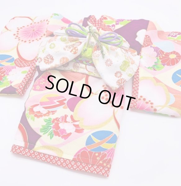 犬服ハンドメイド♡flower 文化人形柄正絹晴れ着 犬服/猫服 晴れ着 京友禅 桜に梅（紫） 振袖スタイル - D.W. Bambino