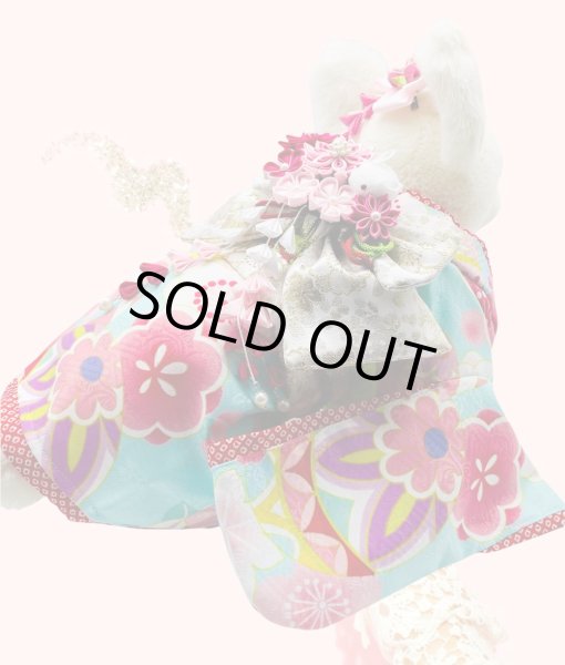 画像9: 犬服/猫服　晴れ着　友禅 手毬に桜橘 (水色)　振袖スタイル (9)