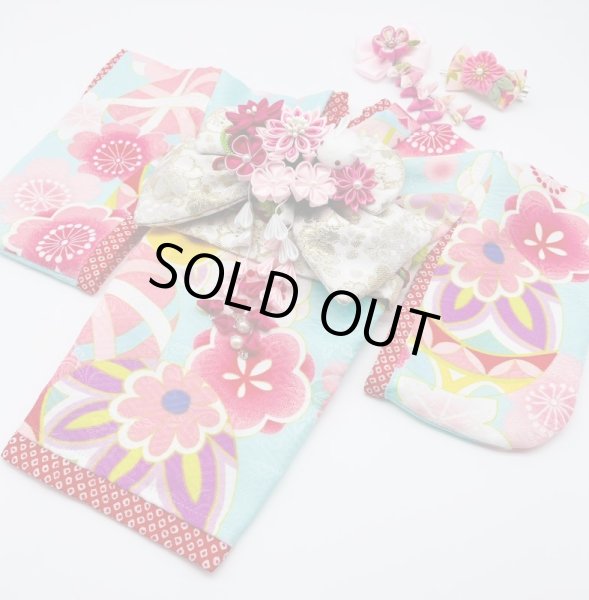 画像2: 犬服/猫服　晴れ着　友禅 手毬に桜橘 (水色)　振袖スタイル (2)