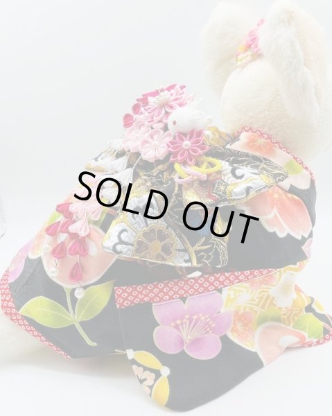 画像9: 犬服/猫服　晴れ着　友禅 宝文様 (黒)　振袖スタイル (9)