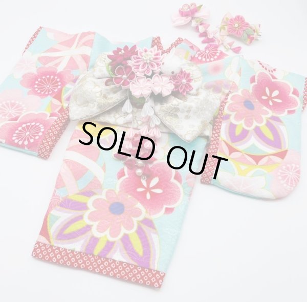 画像3: 犬服/猫服　晴れ着　友禅 手毬に桜橘 (水色)　振袖スタイル (3)