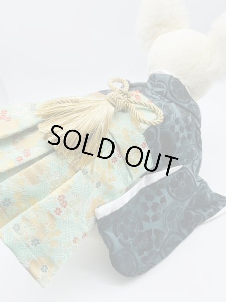 画像5: 犬服/猫服 袴 ジャカード 丸花紋づくし 金らん・さやがた地に金雪輪(エメラルドグリーン) (5)