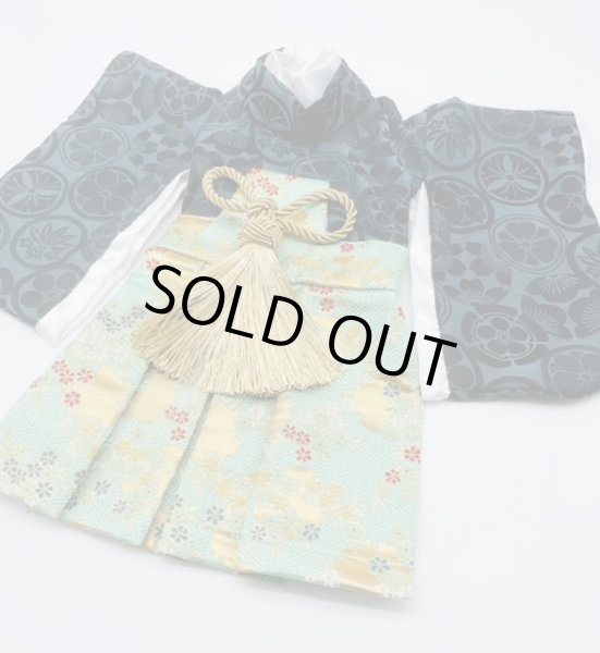 画像2: 犬服/猫服 袴 ジャカード 丸花紋づくし 金らん・さやがた地に金雪輪(エメラルドグリーン) (2)