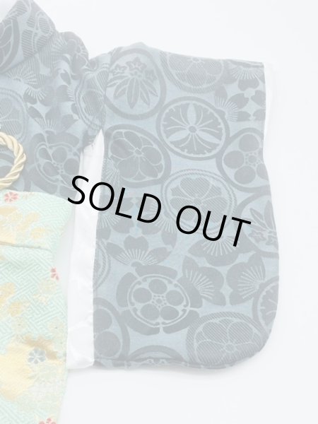 画像4: 犬服/猫服 袴 ジャカード 丸花紋づくし 金らん・さやがた地に金雪輪(エメラルドグリーン) (4)