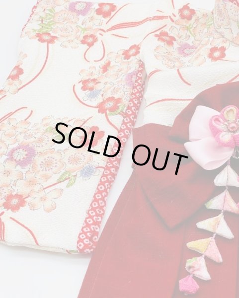 画像2: 犬服/猫服　袴　ちりめん・桜結び(白)　サザンクロス（赤れんが） (2)