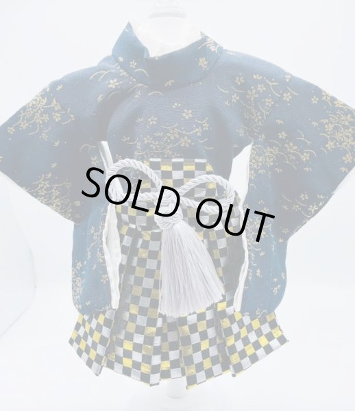 画像3: 犬服/猫服　袴　ちりめん生地 露芝に桜（濃紺） 金らん・市松柄（黒金銀） (3)