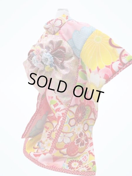 画像6: 犬服/猫服　晴れ着　 梅・キク柄・ピンク  振袖スタイル　お引きづり/通常着丈選択可能 (6)