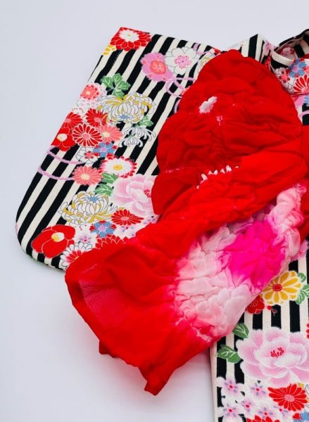 画像5: 浴衣2022 　縞に花結び(黒) (5)