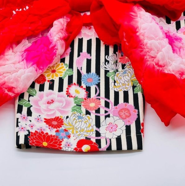 画像4: 浴衣2022 　縞に花結び(黒) (4)