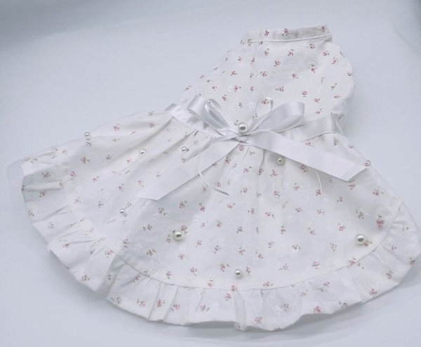 画像2: ピンクお花＆ビーズパールチュールワンピース　 (2)