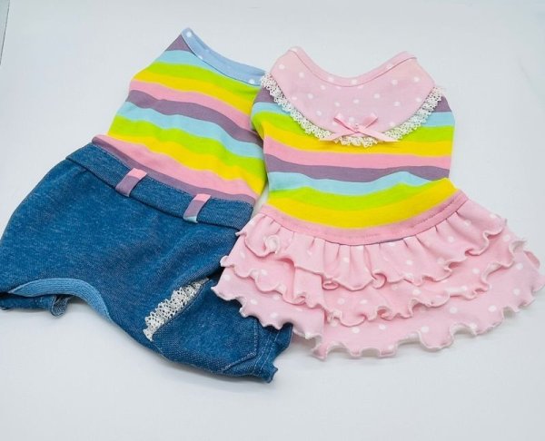 画像6: ボーダーニット&ドットワンピース/オールインワン (6)