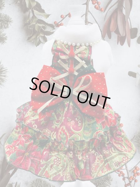 画像4: クリスマス ワンピース/オールインワン  金ラメポインセチア＆ペイズリー (4)