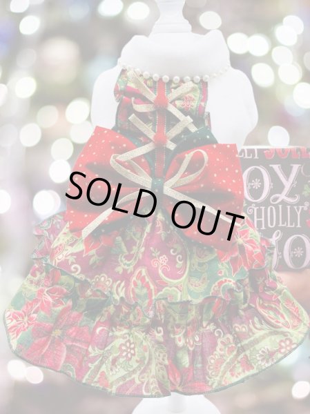 画像3: クリスマス ワンピース/オールインワン  金ラメポインセチア＆ペイズリー (3)