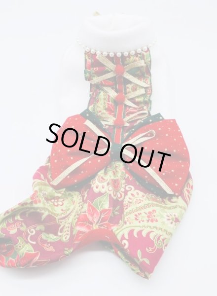 画像5: クリスマス ワンピース/オールインワン  金ラメポインセチア＆ペイズリー (5)