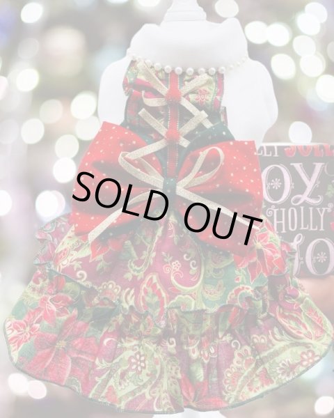 画像9: クリスマス ワンピース/オールインワン  金ラメポインセチア＆ペイズリー (9)