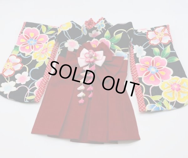 画像2: 犬服/猫服　袴　京・金彩友禅 常初花 (黒)　サザンクロス赤レンガ (2)