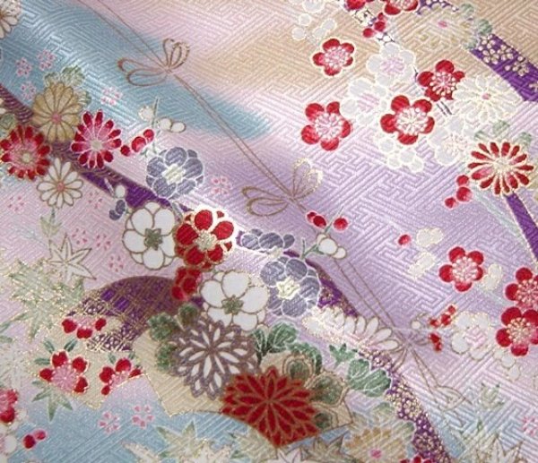 画像6: 犬服/猫服　晴れ着　京・金彩友禅 地紙文花づくし（霞）  振袖スタイル　お引きづり/通常着丈選択可能 (6)