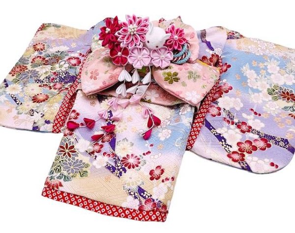 画像3: 犬服/猫服　晴れ着　京・金彩友禅 地紙文花づくし（霞）  振袖スタイル　お引きづり/通常着丈選択可能 (3)