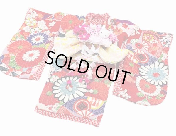 画像4: 犬服/猫服　晴れ着　古布再現ちりめん生地・平安花車模様(赤) 振袖スタイル　お引きづり/通常着丈選択可能 (4)