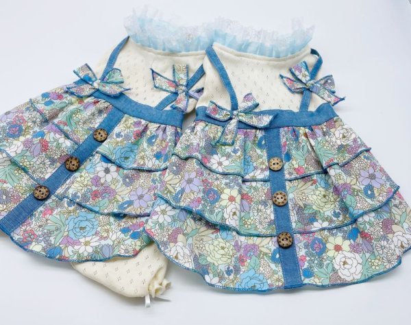 画像3: お花ブルーワンピース／オールインワン (3)