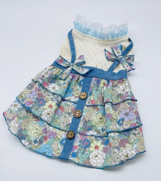 画像5: お花ブルーワンピース／オールインワン (5)