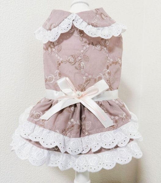 画像3: ばら刺繍レースワンピース 　モスピンク (3)