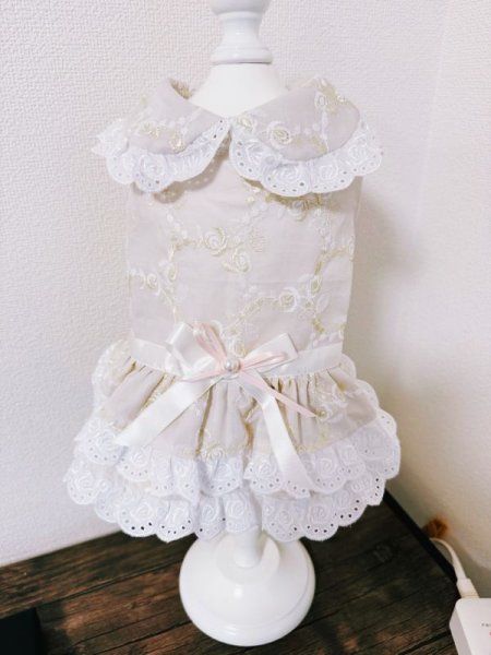 画像3: ばら刺繍レースワンピース 　オフベージュ (3)