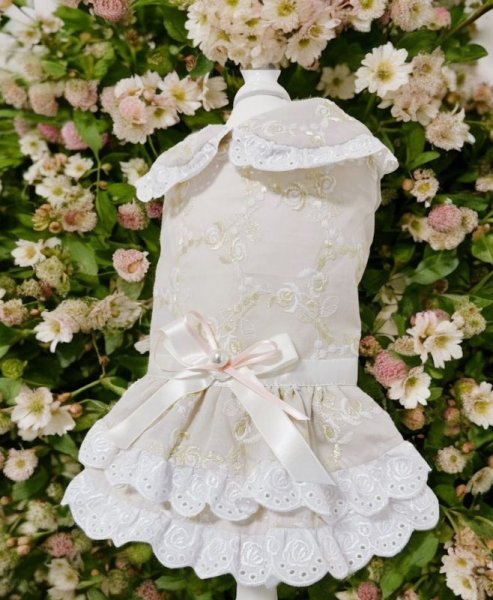 画像2: ばら刺繍レースワンピース 　オフベージュ (2)